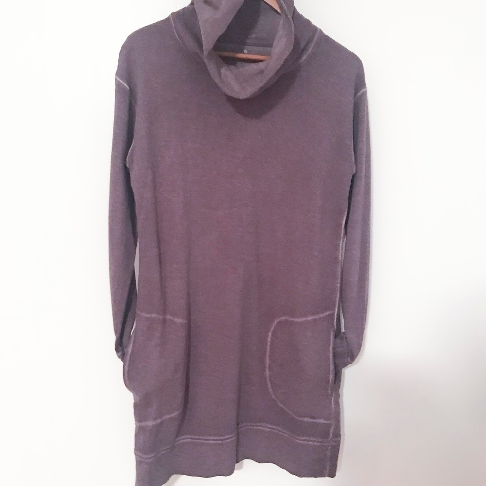 Athleta Eco Wash Turtleneck Sweatshirt Dress light gray Small